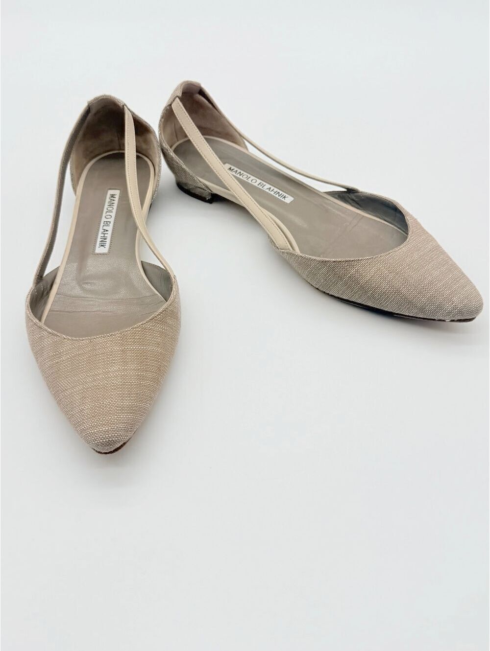 Manolo Blahnik Beige Pointed Toe Slingback Flats